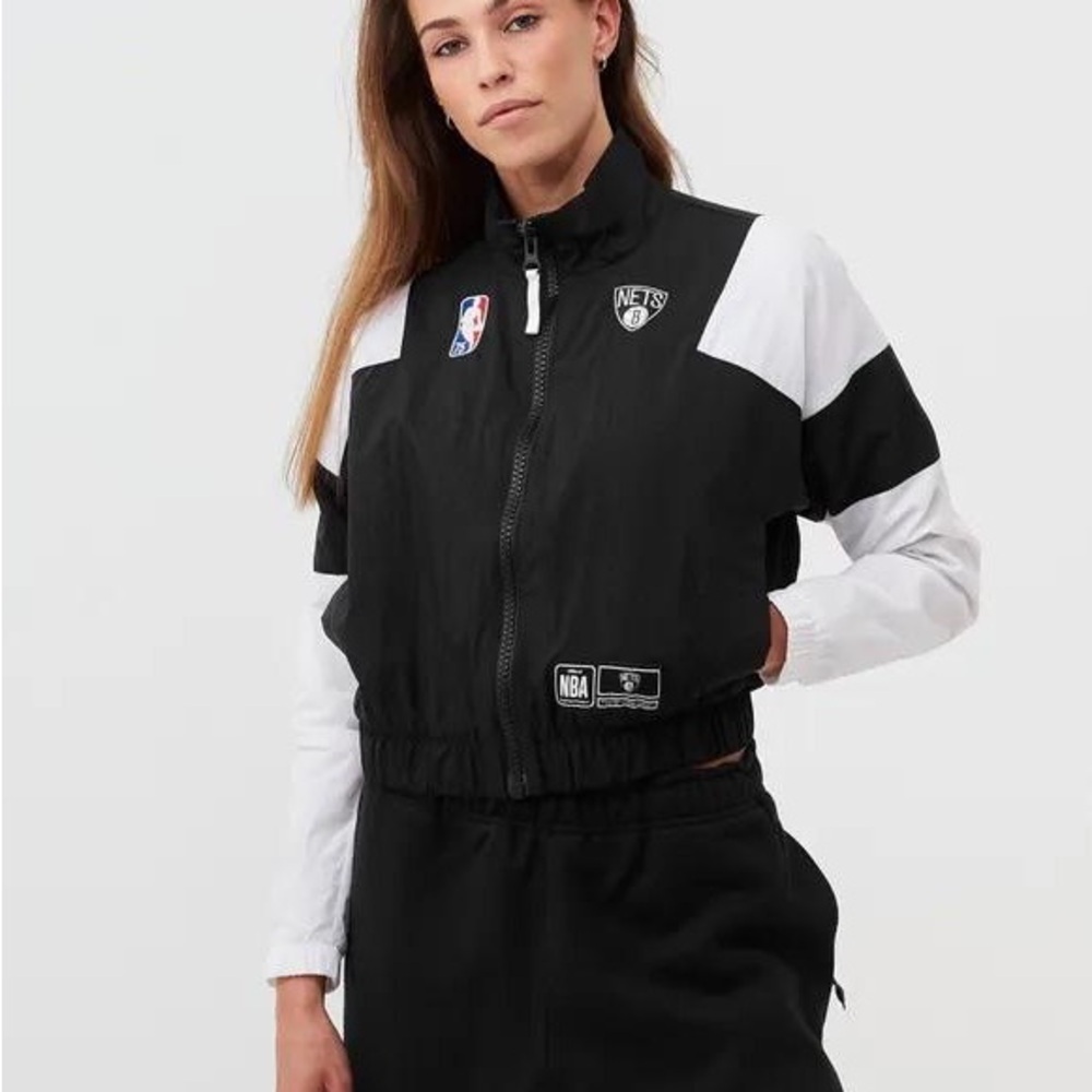 Nike crop top vintage Brooklyn nets oversized varsity bomber jacket
